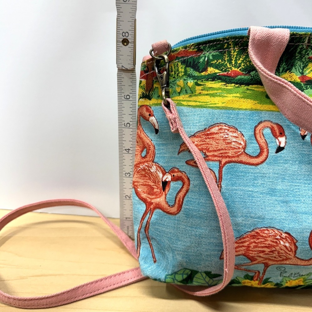 Paul Brent Coastal Life Tropical Flamingos Canvas Small Tote Crossbody Bag Zip - Picture 7 of 12